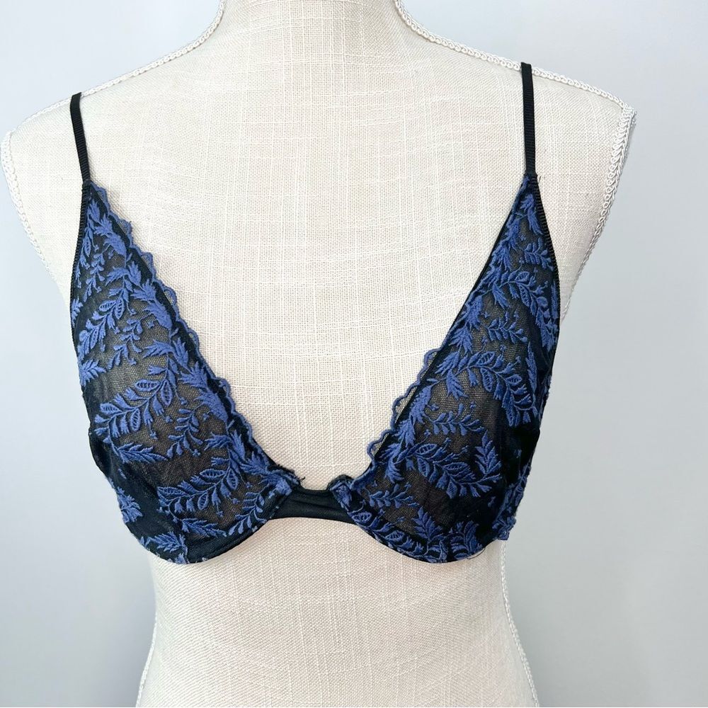 Intimately Free People WINE Underwire Crimson Clover Bra Black Lace Purple 34C